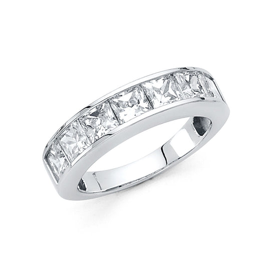 14K White Gold CZ Channel Set Wedding Band