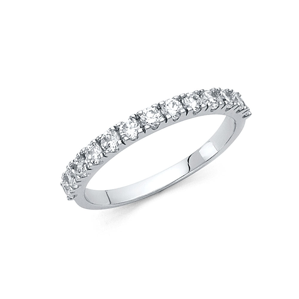 14K White Gold Prong-Set Round CZ Wedding Band