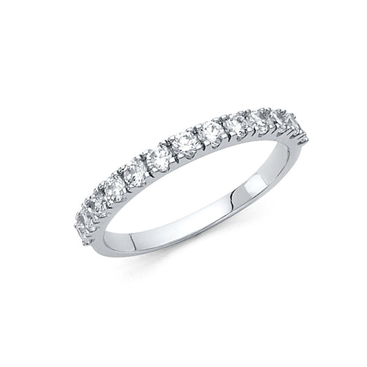 14K White Gold Prong-Set Round CZ Wedding Band