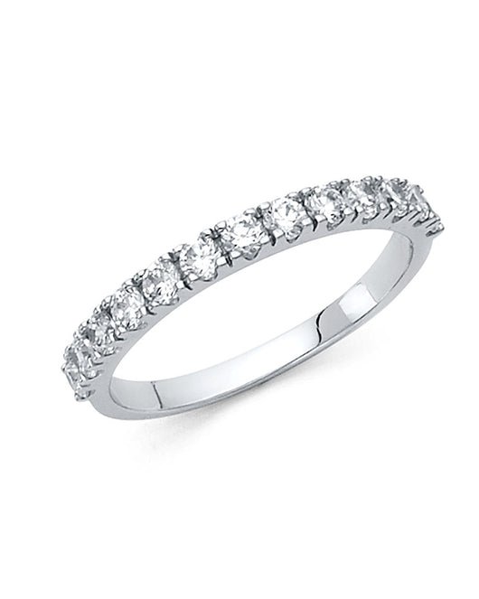 14K White Gold Prong-Set Round CZ Wedding Band
