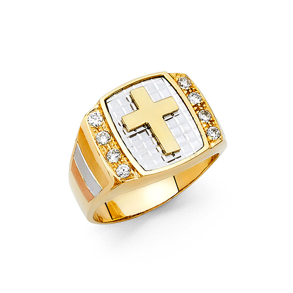14K Two-Tone Gold Men’s Cross Design CZ Ring