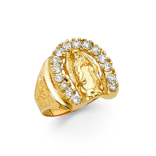 14K Yellow Gold Men’s Guadalupe Design Ring accented with CZ