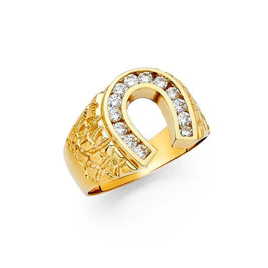 14K Yellow Gold Men’s Horseshoe Design CZ Ring