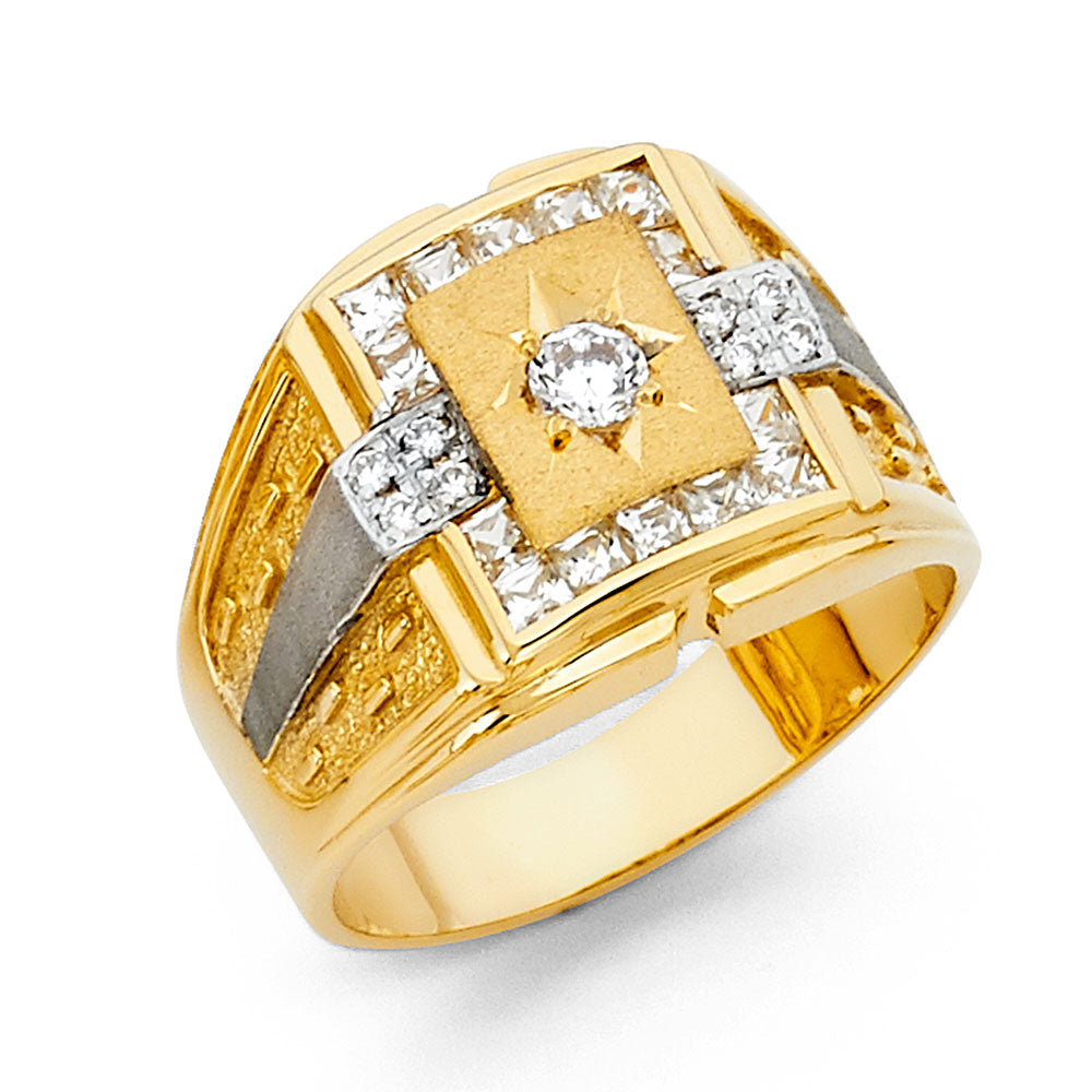 14K Two-Tone Gold Men’s Signet Design Ring accented with Cubic Zirconia