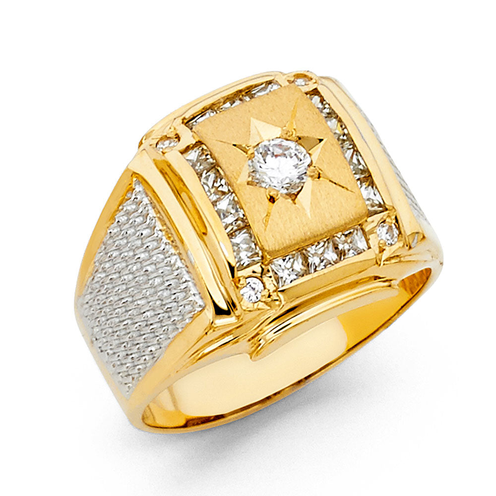 14K Two-Tone Gold Men’s Signet Design CZ Ring