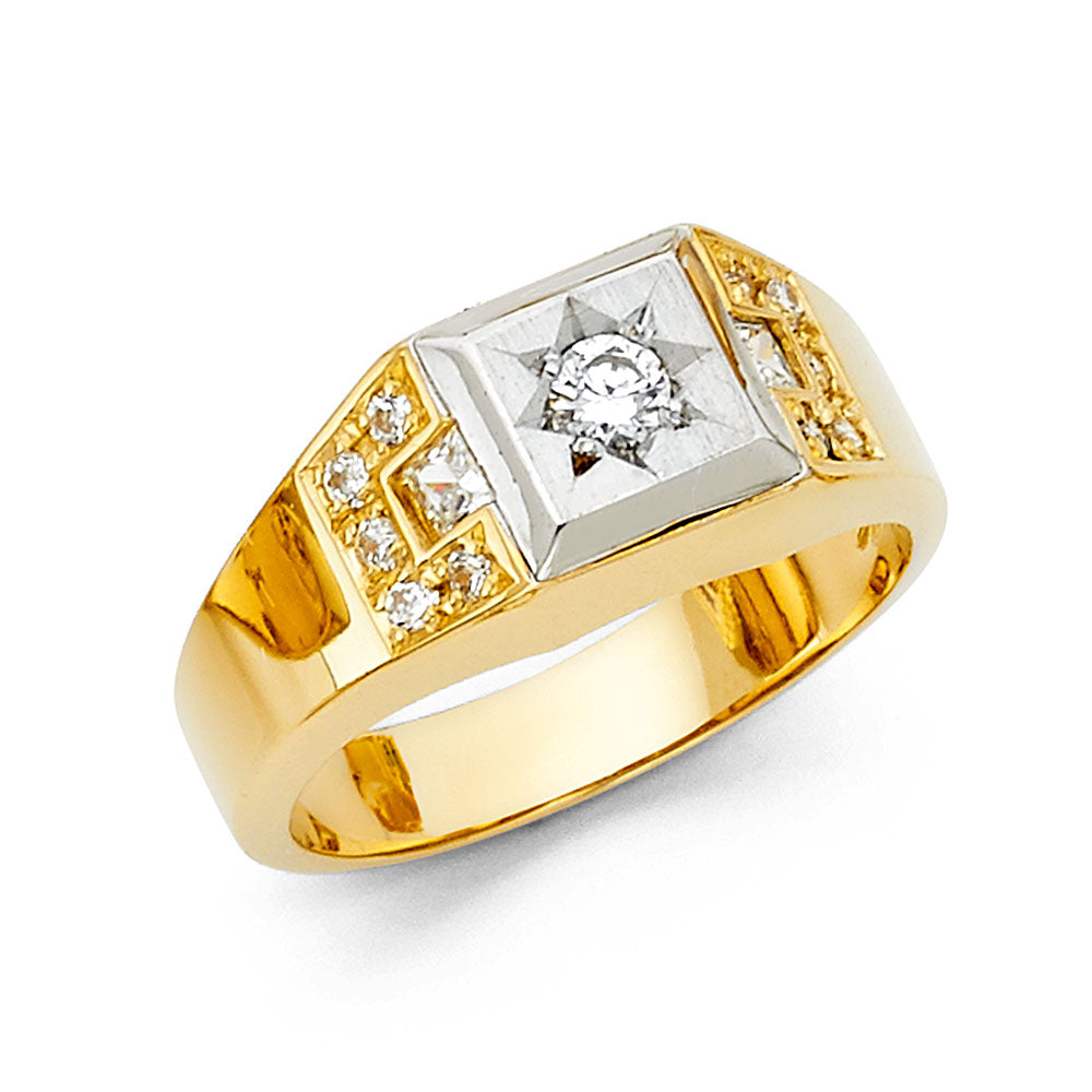 14K Two-Tone Gold Men’s Rectangle Design Ring with CZ Accents