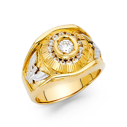 14K Two-Tone Gold Men’s Eagle Design Ring with CZ Accents
