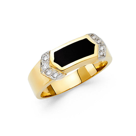 14K Two-Tone Gold Onyx Ring with Cubic Zirconia Designed for Women, Teen, and Children
