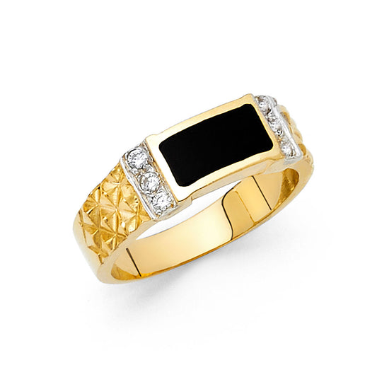 14K Yellow Gold Onyx Ring with Cubic Zirconia Accents Designed for Women, Teen, and Children