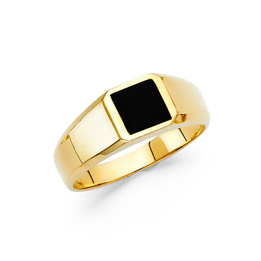 14K Yellow Gold Square Onyx Ring Designed for Women, Teen, and Children