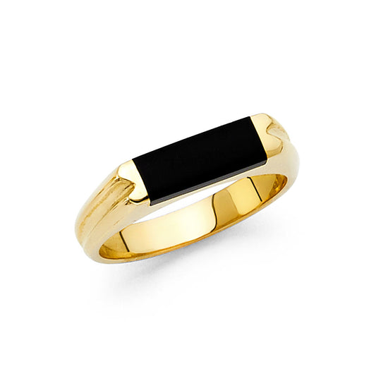 14K Yellow Gold Rectangular Onyx Ring Designed for Women, Teen, and Children