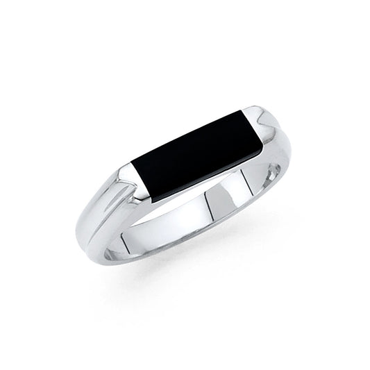 14K White Gold Square Onyx Ring Designed for Women, Teen, and Children