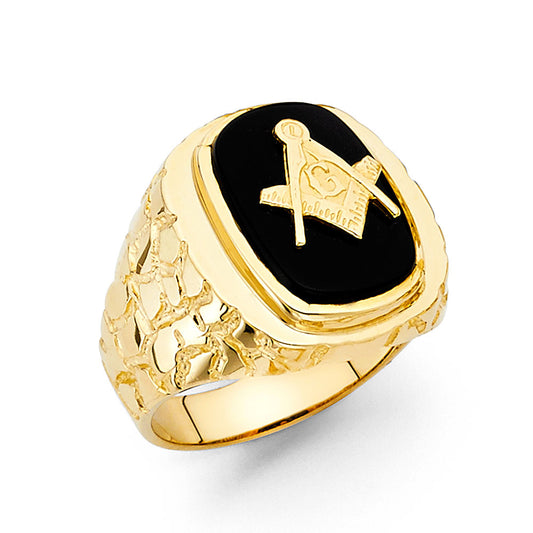 14K Yellow Gold Men’s Onyx Masonic Ring