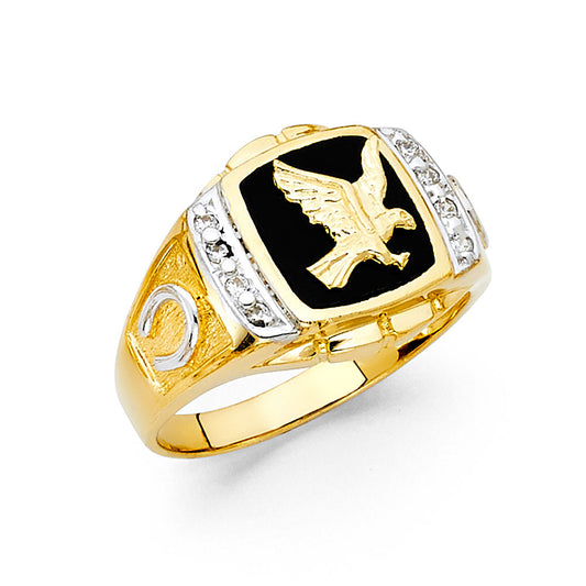 14K Two-Tone Gold Men’s Onyx CZ Ring with Santa Muerte Design