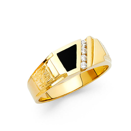 14K Yellow Gold Men’s CZ Onyx Ring