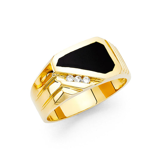 14K Yellow Gold Men’s CZ Onyx  Ring