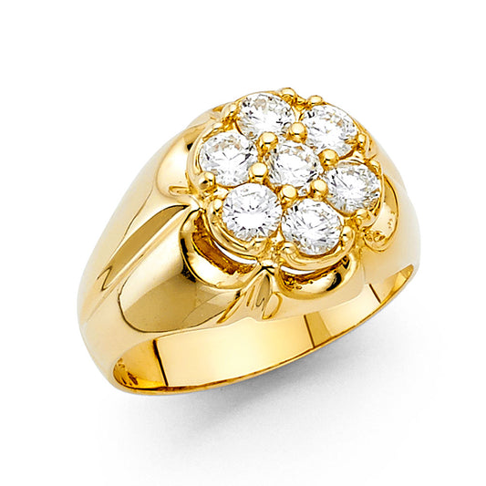 14K Yellow Gold Men's Cluster Ring with Round Cubic Zirconia
