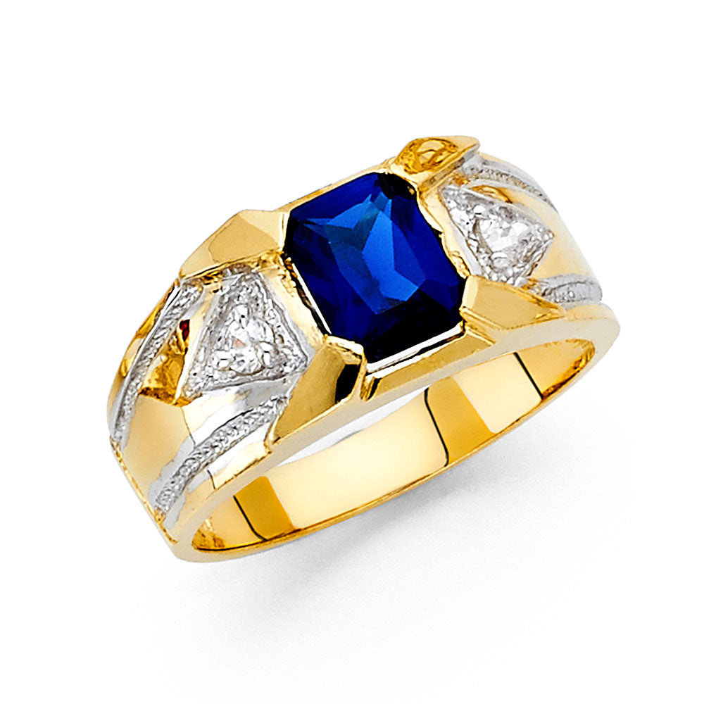 14K Two-Tone Gold Men’s Square Cut Synthetic Sapphire Blue CZ Center Ring