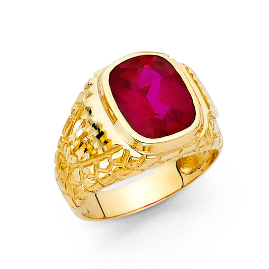 14K Yellow Gold Men’s Oval Cut Synthetic Red Ruby CZ Nugget Design Ring