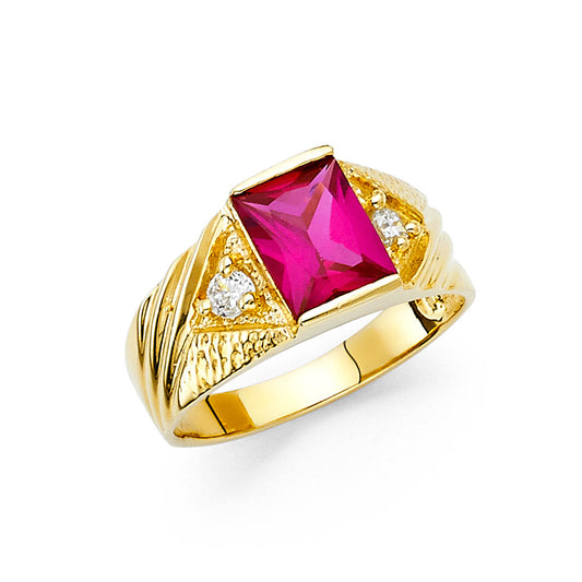 14K Yellow Gold Men’s Square Synthetic Red Ruby CZ Ring