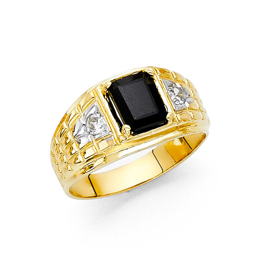 14K Yellow Gold Men’s Square Black CZ Ring