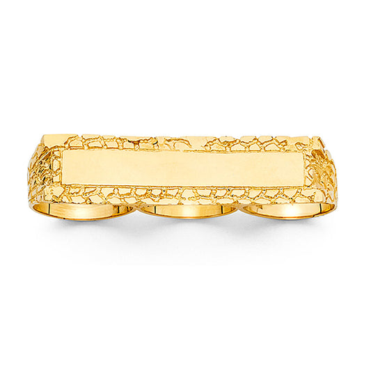 14K Yellow Gold Men’s Three-Finger Nugget Design Ring
