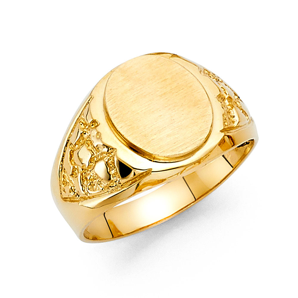 14K Yellow Gold Men’s Oval Nugget Design Signet Ring