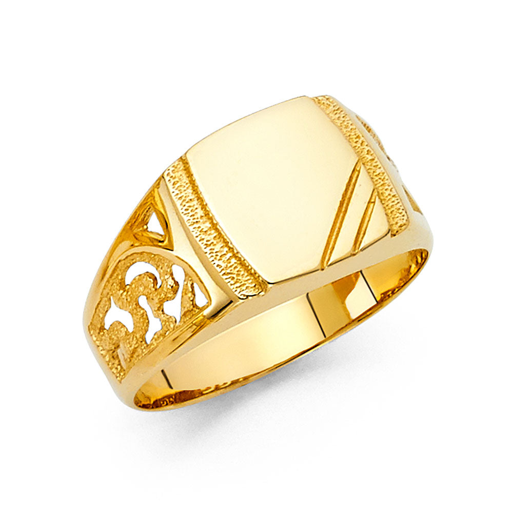14K Yellow Gold Men’s Filigree Accent Signet Ring
