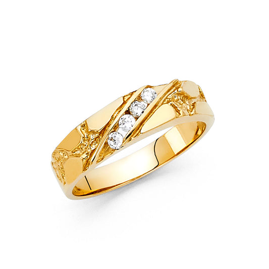 14K Yellow Gold Men’s Nugget Design Ring accented with Cubic Zirconia