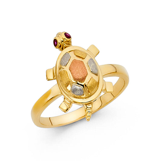 14K Tri-Color Gold Turtle Design Ring