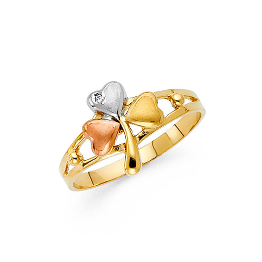 14K Tri-Color Gold Four-Leaf Clover CZ Ring