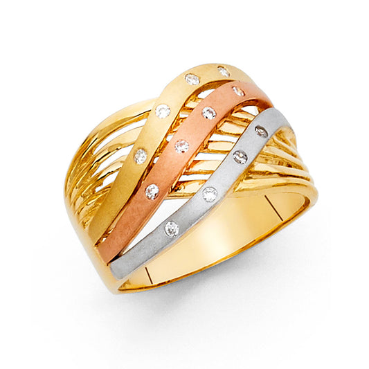 14K Tri-Color Gold CZ Multi-Band Ring
