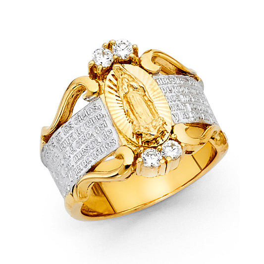 14K Two-Tone Gold Virgin Guadalupe CZ Filigree Design Women’s Ring