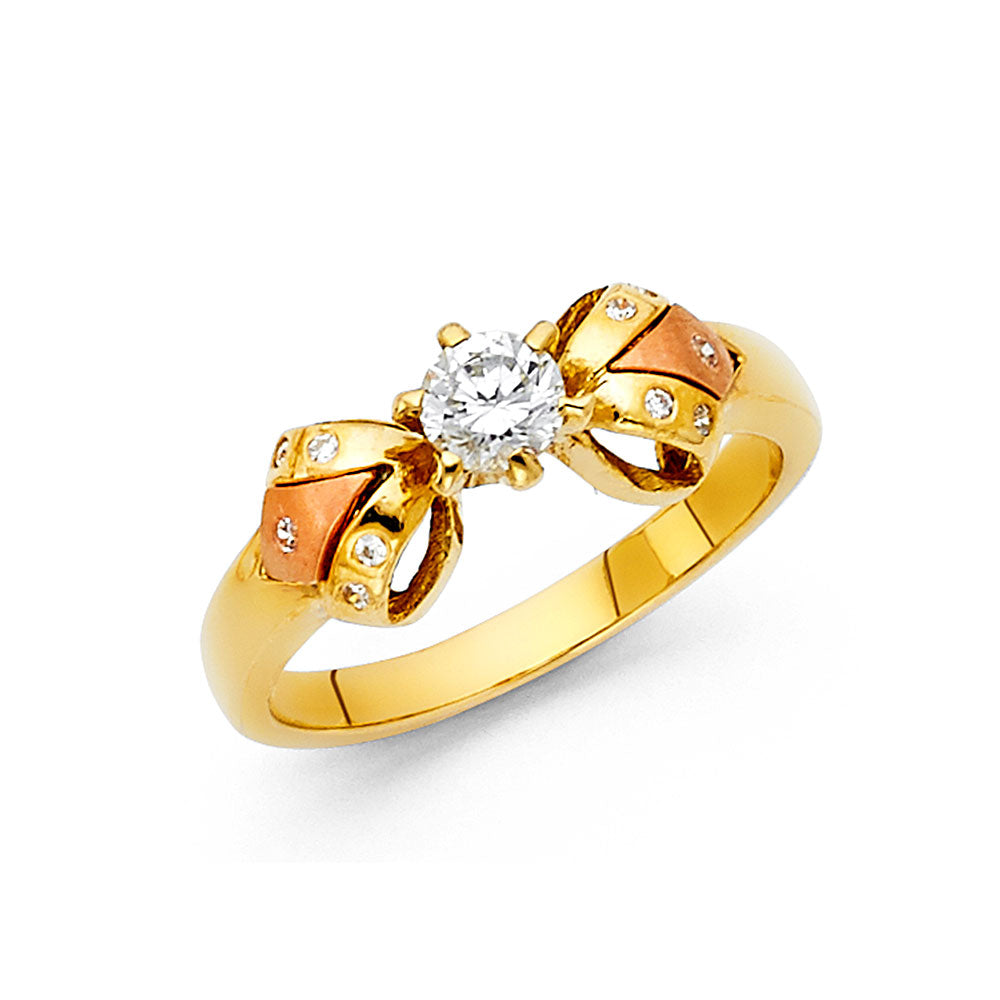 14K Two-Tone Gold Women’s Round Cut Solitaire CZ Ring