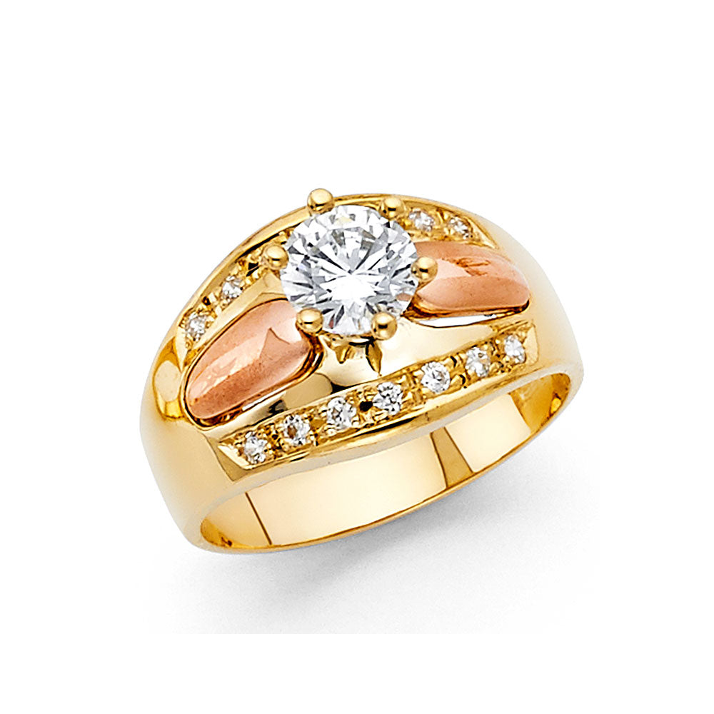14K Two-Tone Gold Women’s Round Cut Solitaire CZ Ring