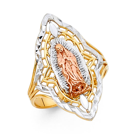 14K Tri-Color Gold Virgin Guadalupe Filigree Design Women’s Ring