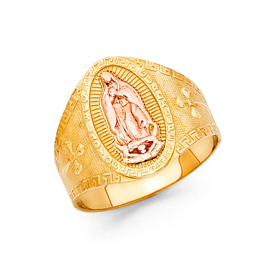 14K Two-Tone Gold Our Lady of Guadalupe Greek Key Design Women’s Ring