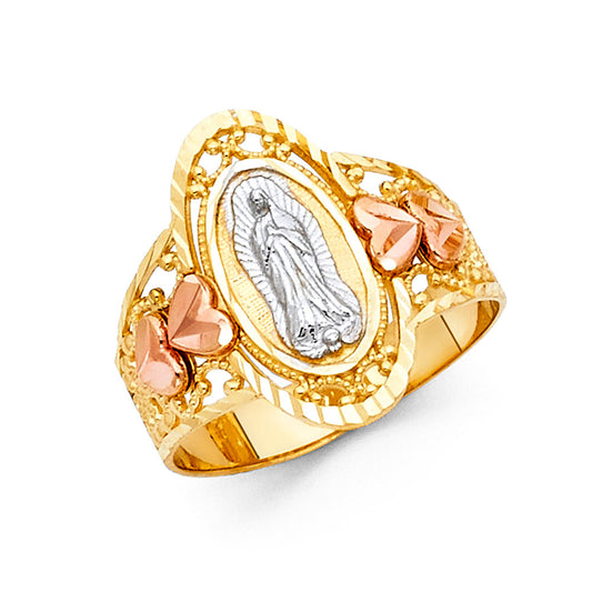 14K Tri-Color Gold Virgin Guadalupe Filigree Design Women’s Ring