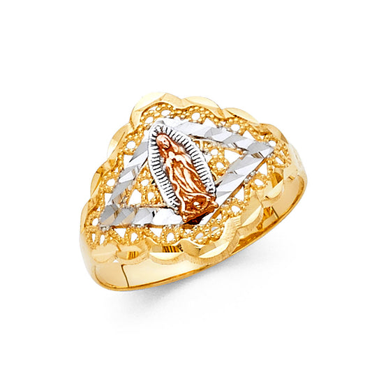 14K Tri-Color Gold Virgin Guadalupe Filigree Design Women’s Ring