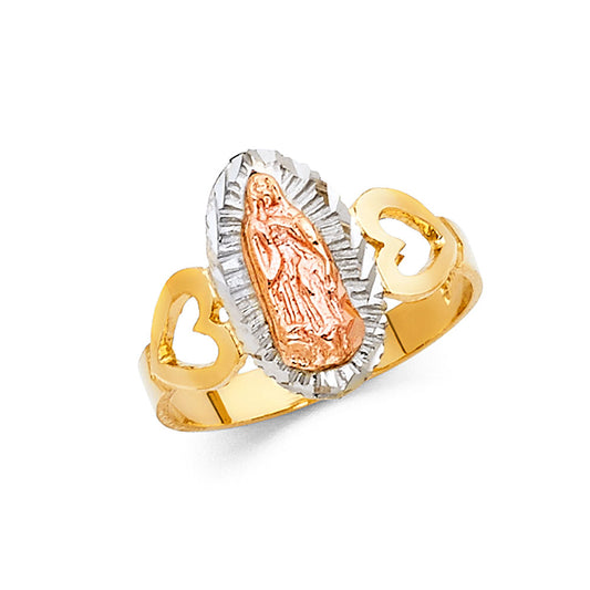 14K Tri-Color Gold Virgin Guadalupe Filigree Design Women’s Ring
