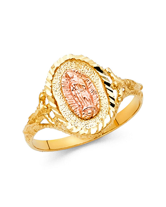 14K Tri-Color Gold Virgin Guadalupe Filigree Ring