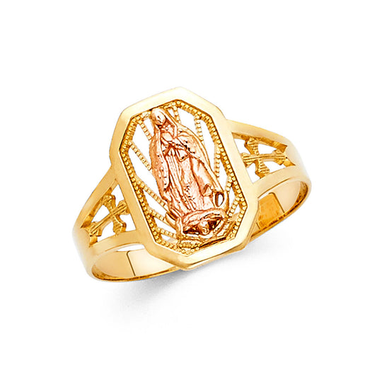 14K Tri-Color Gold Virgin Guadalupe Filigree Design Women’s Ring