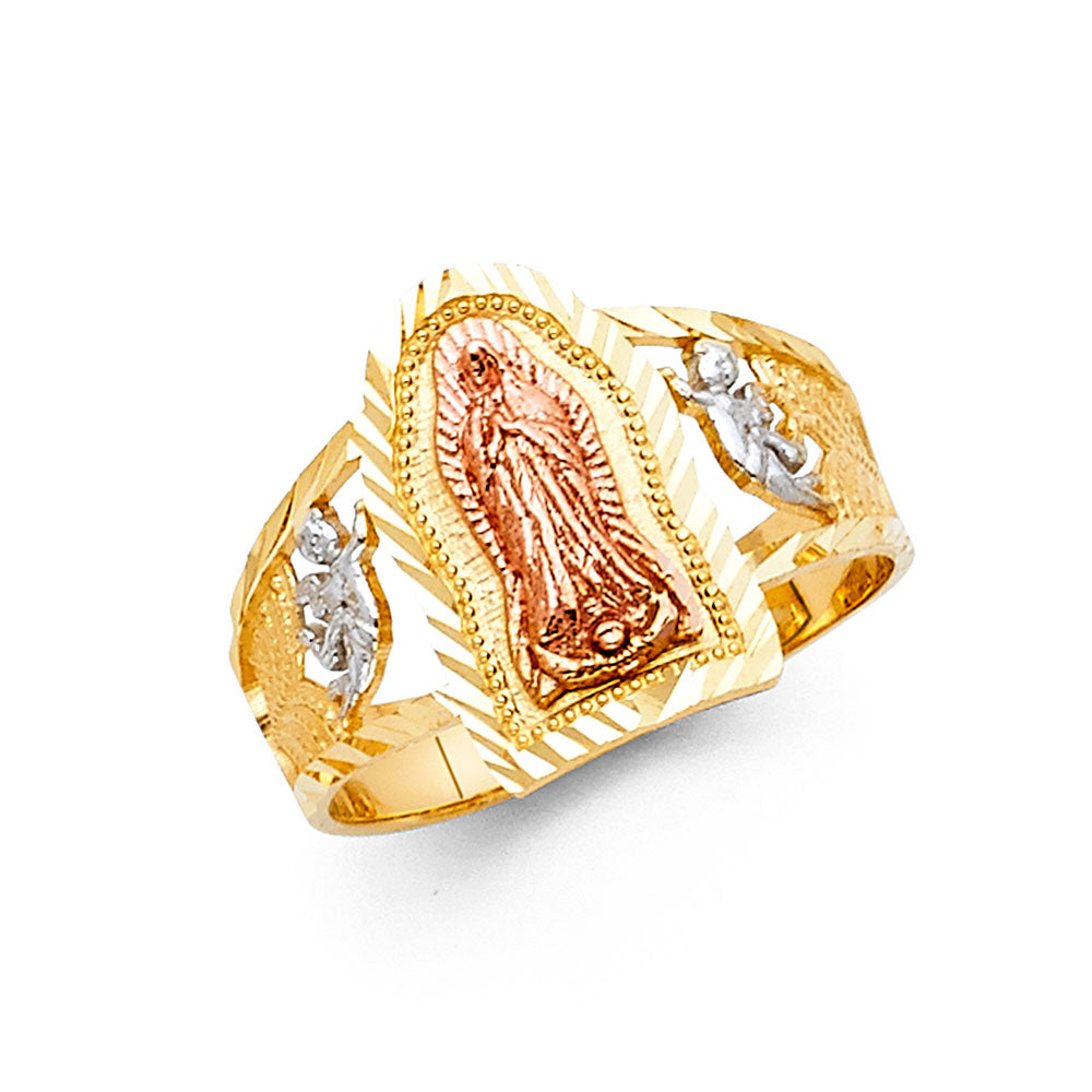 14K Tri-Color Gold Virgin Guadalupe Filigree Design Women’s Ring