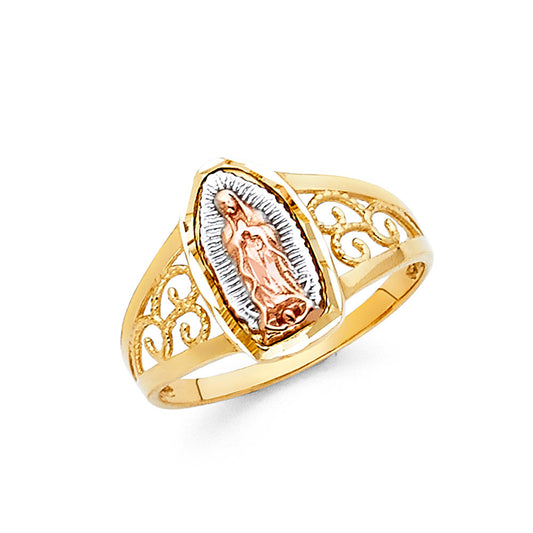 14K Tri-Color Gold Virgin Guadalupe Filigree Design Women’s Ring