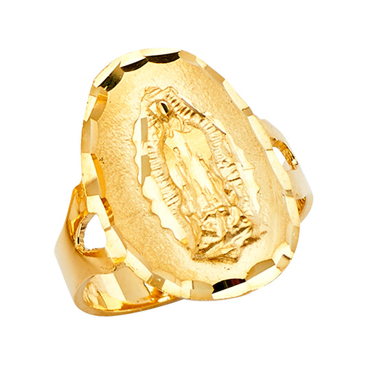 14K Yellow Gold Virgin Guadalupe Diamond-Cut Design Women’s Ring