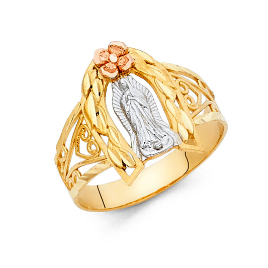 14K Tri-Color Gold Virgin Guadalupe Filigree Design Women’s Ring