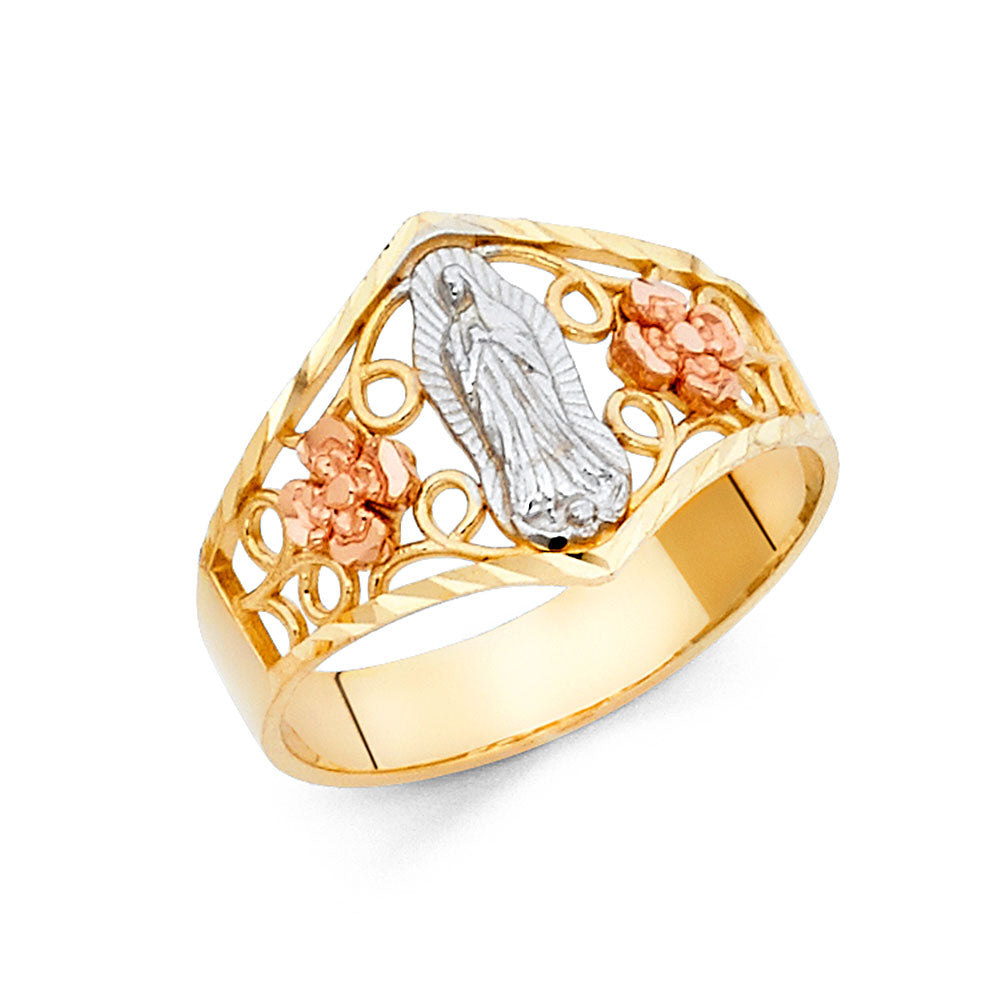 14K Tri-Color Gold Virgin Guadalupe Filigree Design Women’s Ring
