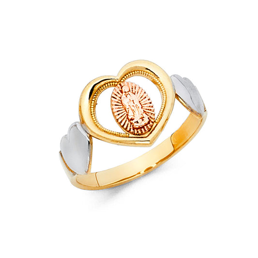 14K Tri-Color Gold Virgin Guadalupe Filigree Design Women’s Ring