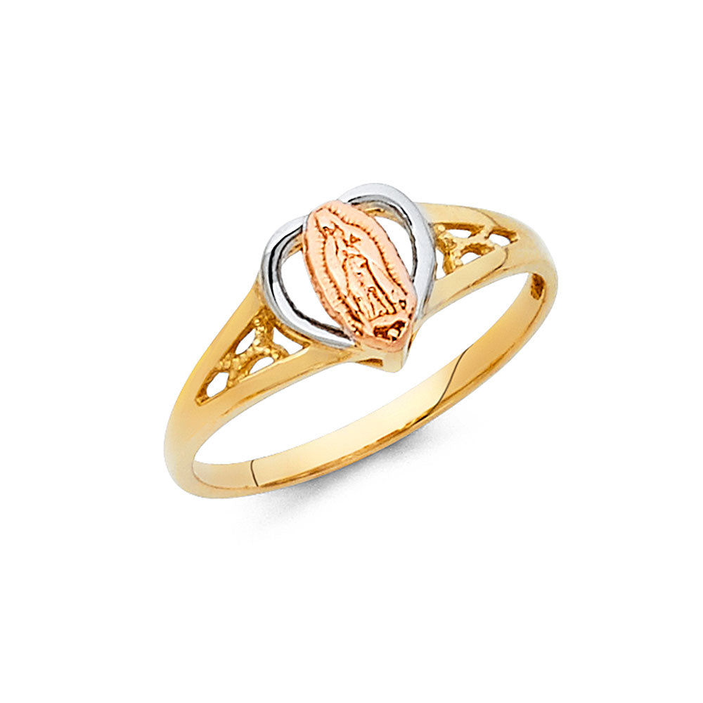 14K Tri-Color Gold Virgin Guadalupe Filigree Design Women’s Ring