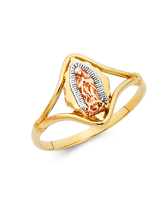 14K Tri-Color Gold Virgin Guadalupe Open Frame Ring